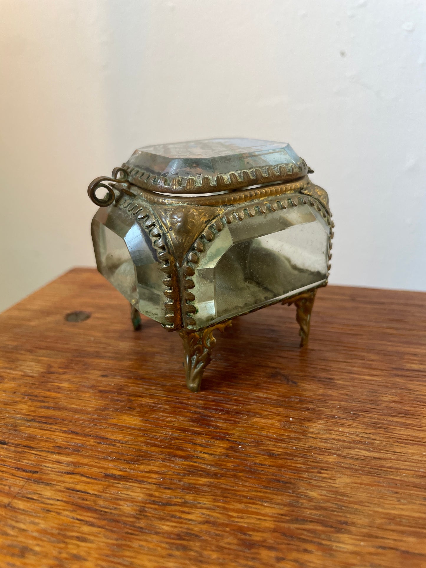 Genuine 19th Century French Glass & Gilt Bijouterie Jewellery Box Casket - Paris