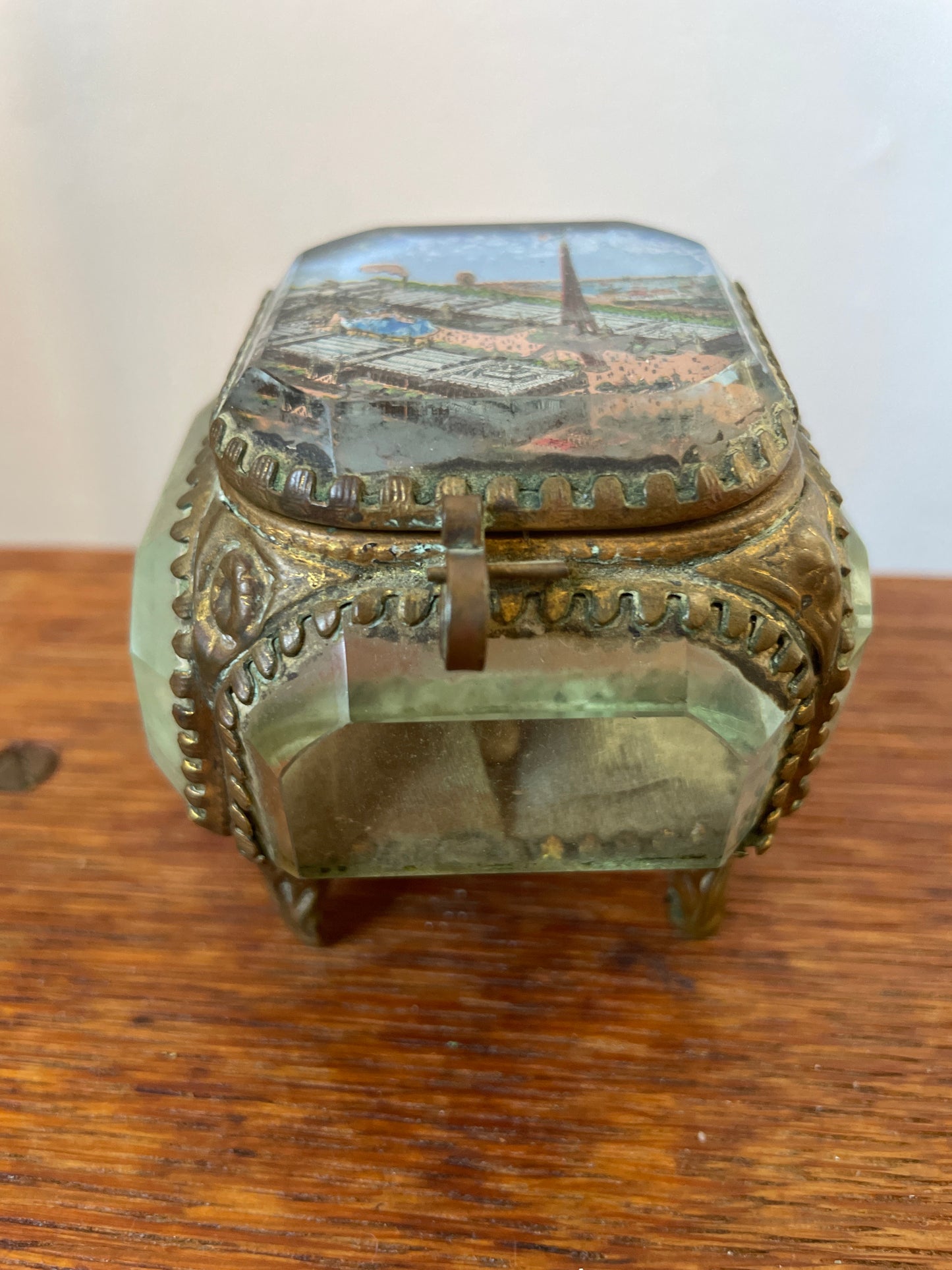 Genuine 19th Century French Glass & Gilt Bijouterie Jewellery Box Casket - Paris