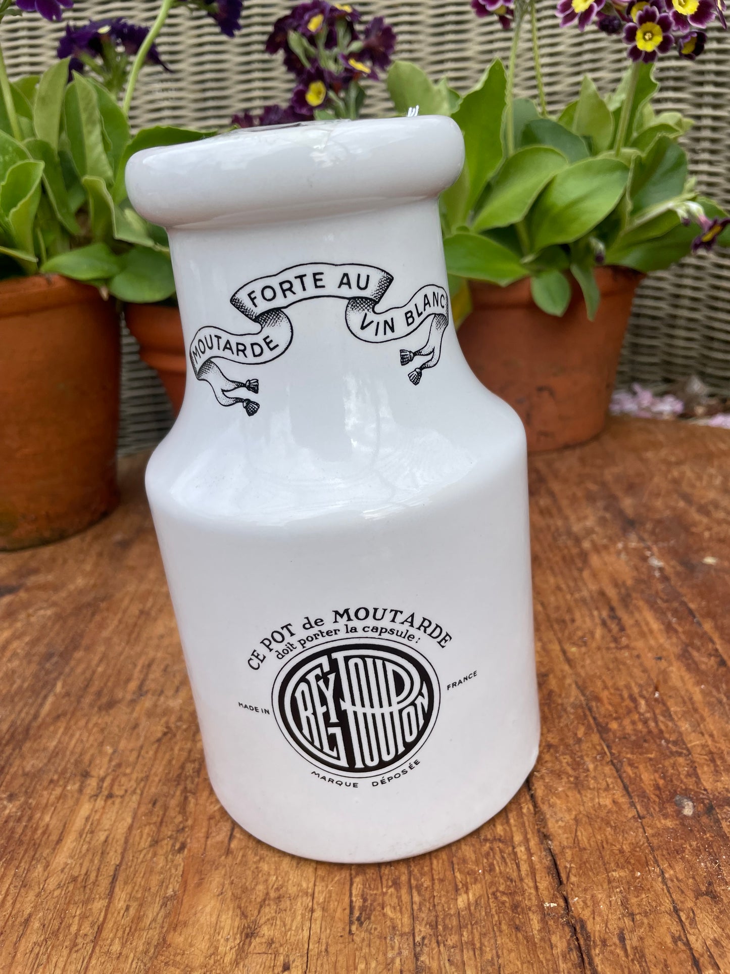 Large old French mustard pot